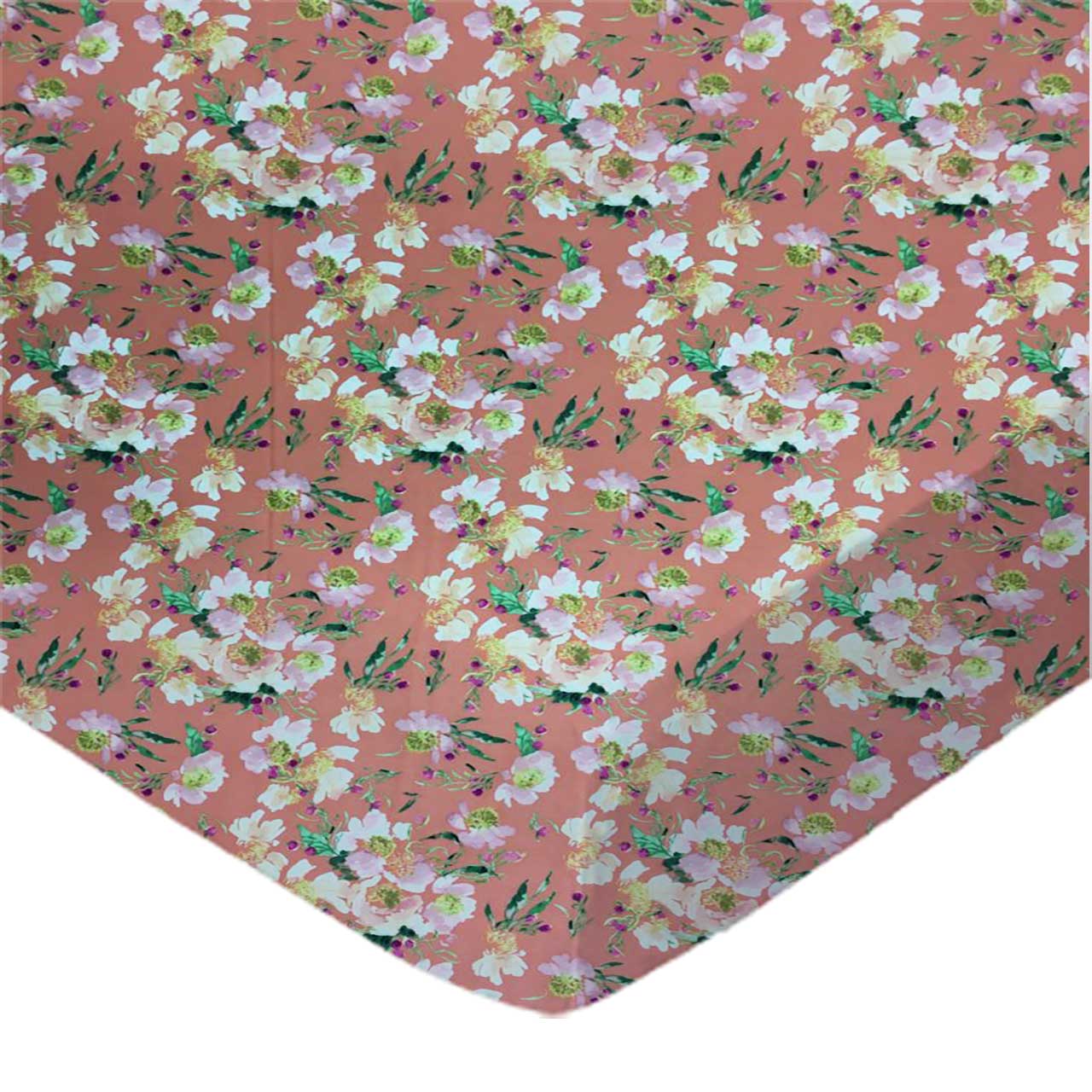 SheetWorld Fitted Crib Sheet Set - 100% Cotton Woven - Floral Coral,