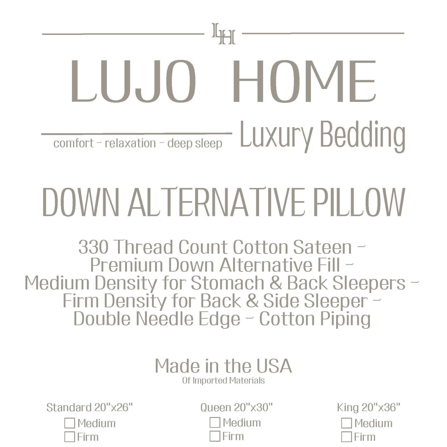 Luxury Down Alternative Pillow – Firm Density Support